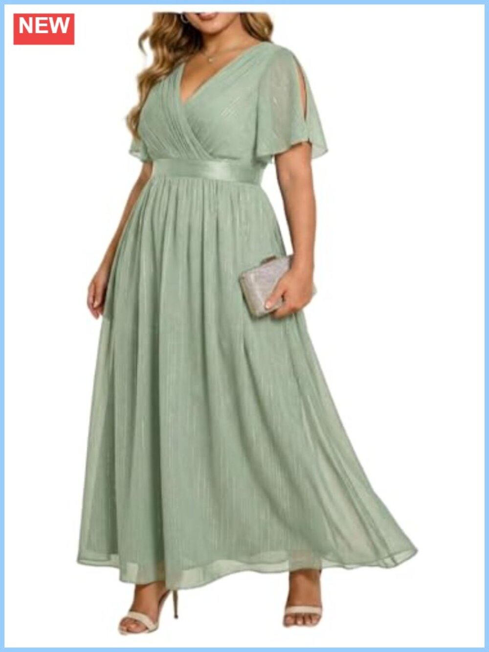 Plus Size Formal Chiffon Dress Flutter Sleeve A-Line Bridesmaid Gown